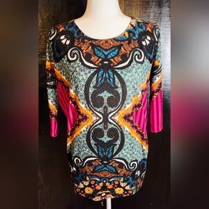 Vintage "Moa Moa" 3/4 Length Sleeve Tunic With Vibrant Colorful Design